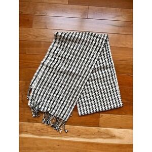 J.Crew Womens Black White Diagonal Stripe Knit Scarf with Fringe Tassels